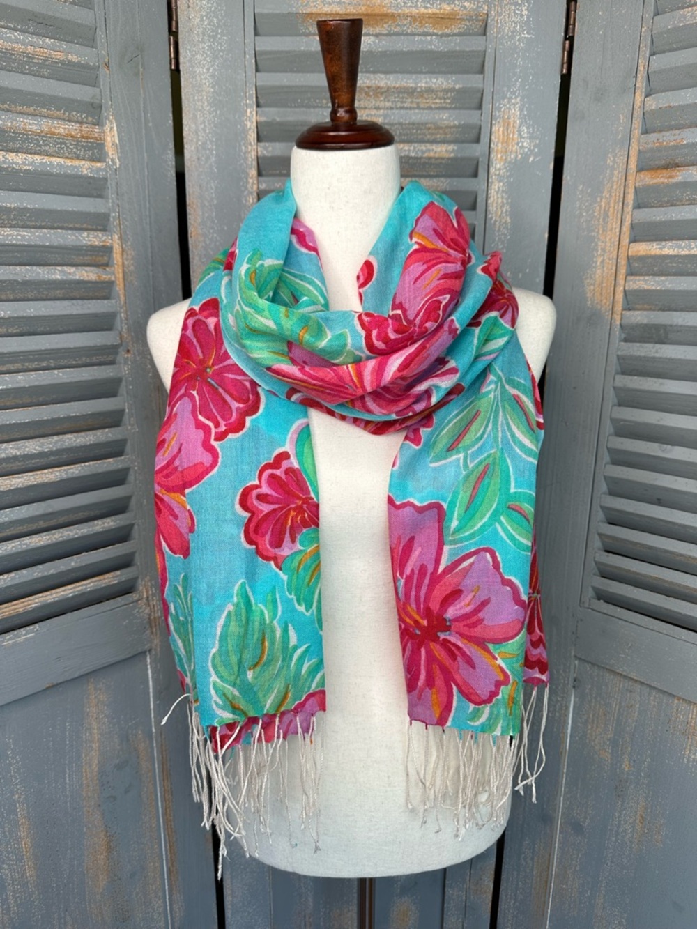 Lilly Pulitzer Murfee Silk Cashmere Scarf Shorely Blue Bellina NWOT